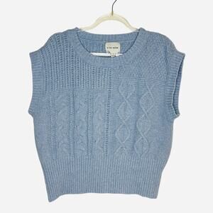 Pink Rose Womens Large Blue Cable Knit Sweater Vest Preppy Cottagecore Granny